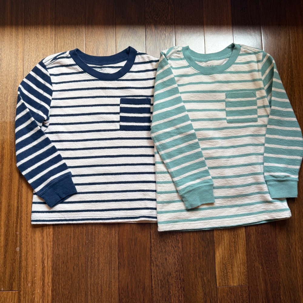 Cat & Jack Striped Kids Shirts - Navy and Mint Size 5T